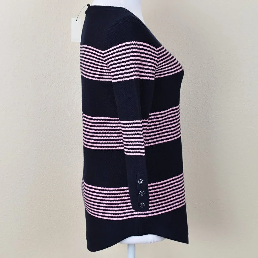 Talbots Navy and Pink Stripe Sweater NEW XS